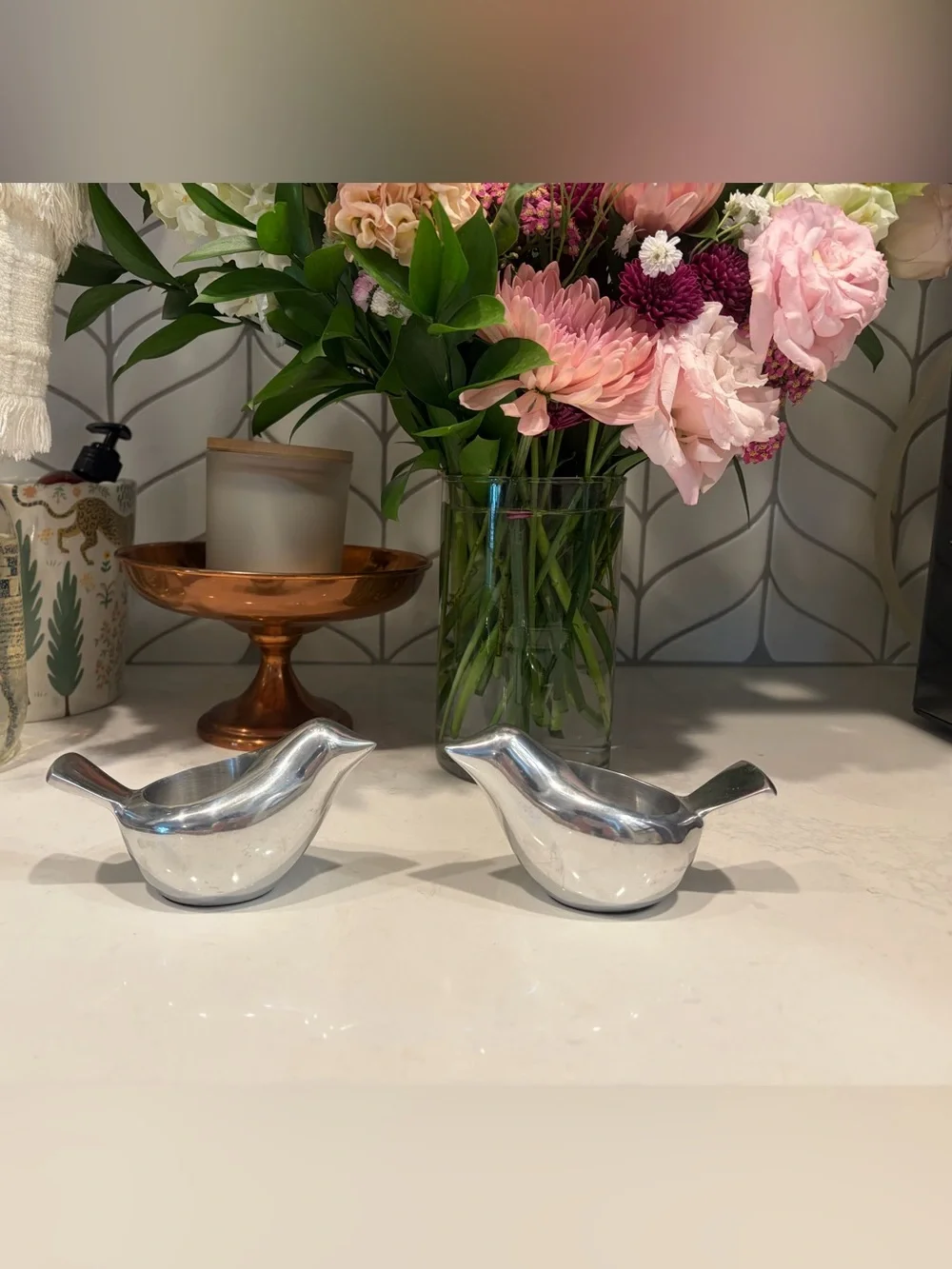 Pair of Silver Bird-Shaped Tealight Candle Holder